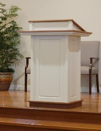 A lectern in the chapel, used by the Minister or Celebrant leading the service