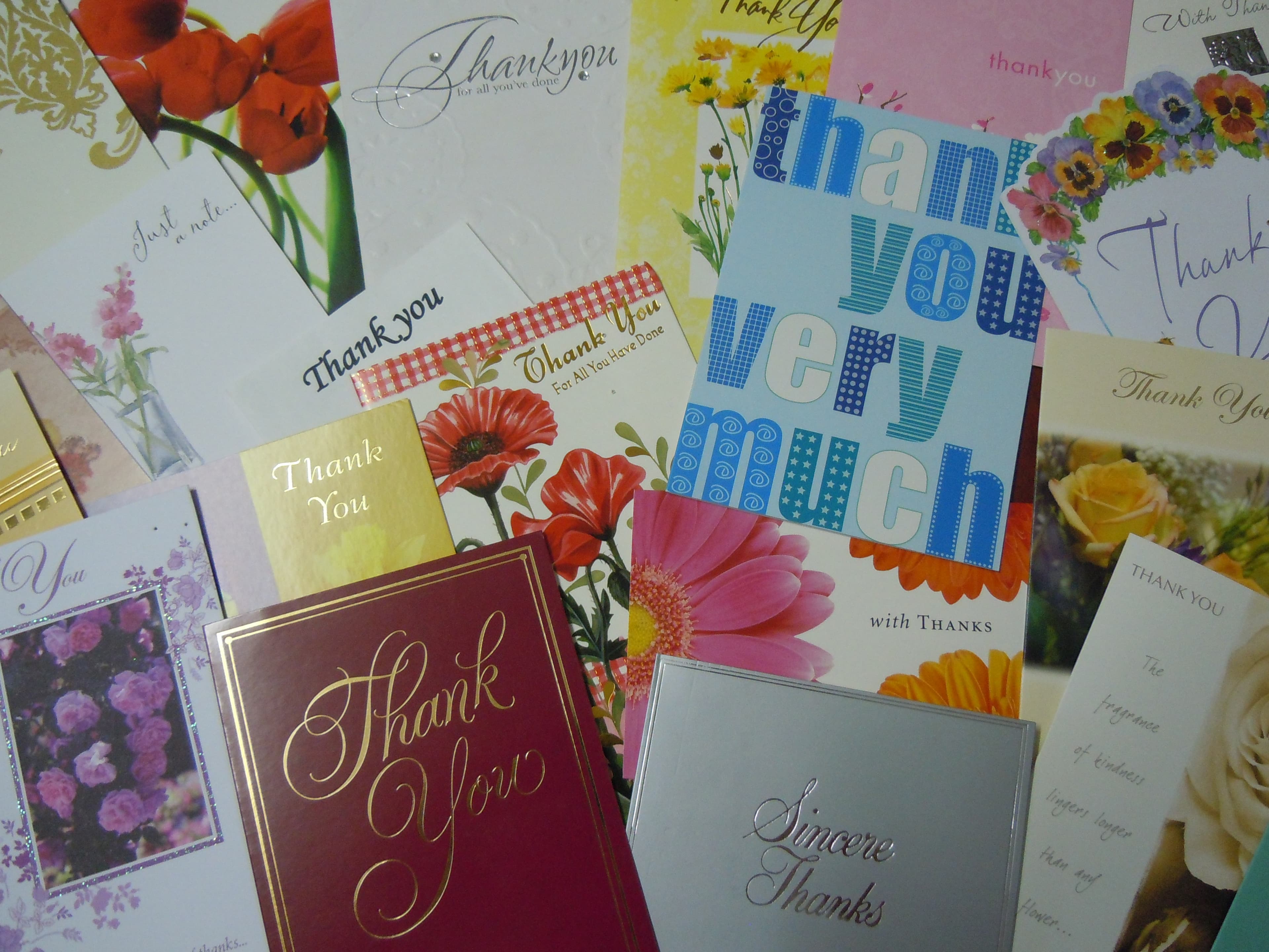 A collection of thank you cards received by Nielsen Funerals