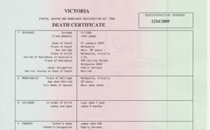 A sample Victorian death certificate document